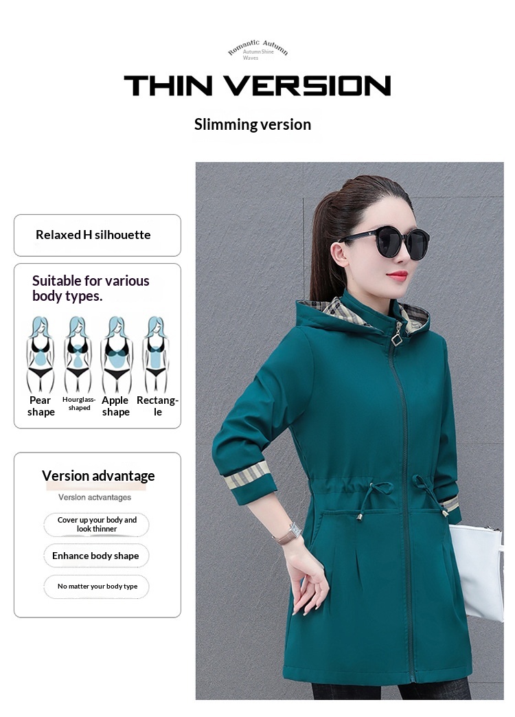 Damenbekleidung Damenbekleidung Damenbekleidung Mittellanger Trenchcoat mit abnehmbarer Kapuze für Damen, Frühling_voghion.com