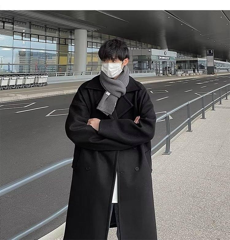 boy Boy Boy Cleanfit Dark Gray Wool For Men Winter High-End Feel Mid-Length Trench Coat Double-Breasted Woolen Jacket_voghion.com