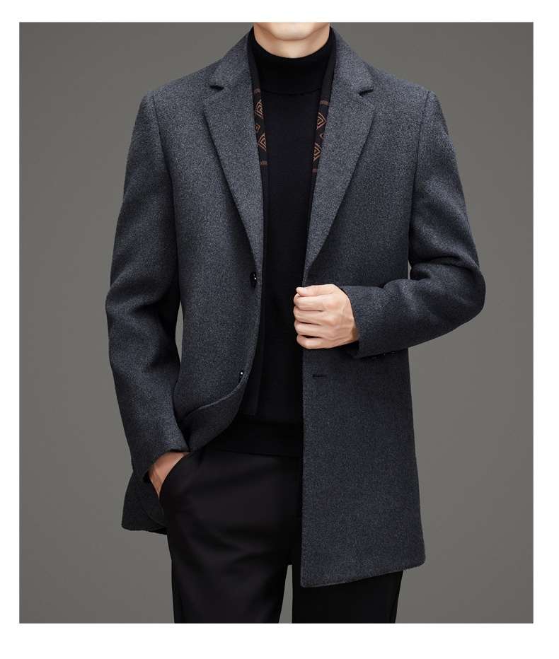 Herren-Herbst-Winter-Anzug, hochwertiger, fleecegefütterter Wollmantel, mittellange Jacke_voghion.com