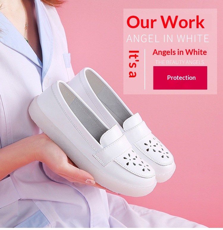 ShoeGlobe Nurse Echtleder, weiche Sohle, atmungsaktiv, ermüdungsfrei, flach, rutschfest, geruchshemmend, weiß, für den medizinischen Bereich_voghion.com
