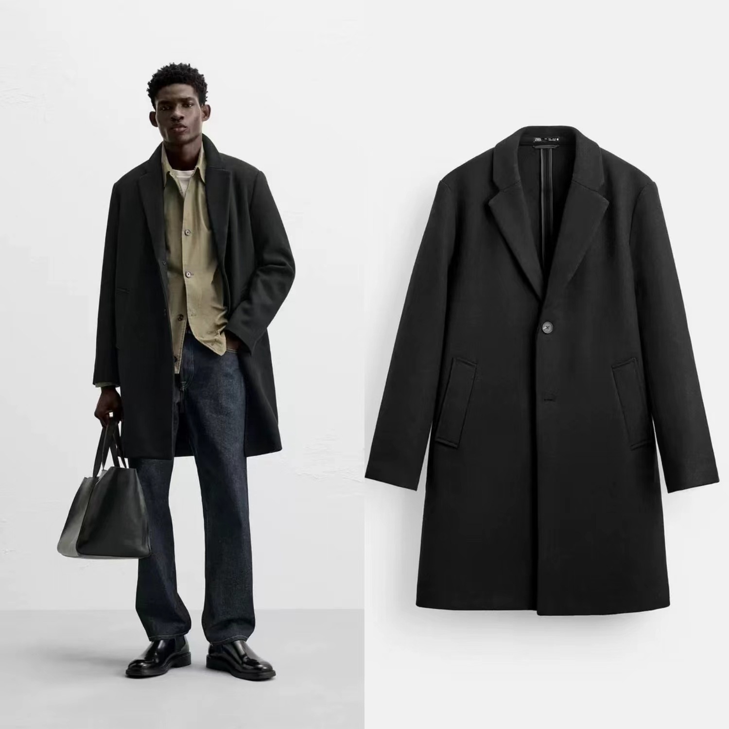 boy Boy Boy Autumn And Winter New Men's Mid-Length Wool Blend Shrinkable Turn-Down Collar Long Sleeve Coat Jacket_voghion.com