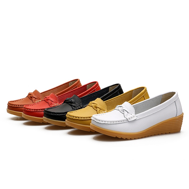 ShoeGlobe Cross-Border Spring Autumn New Cowhide Middle-Aged And Elderly Mom Women's Single Loafers Soft Sole Wedge Nurse Shoes_voghion.com