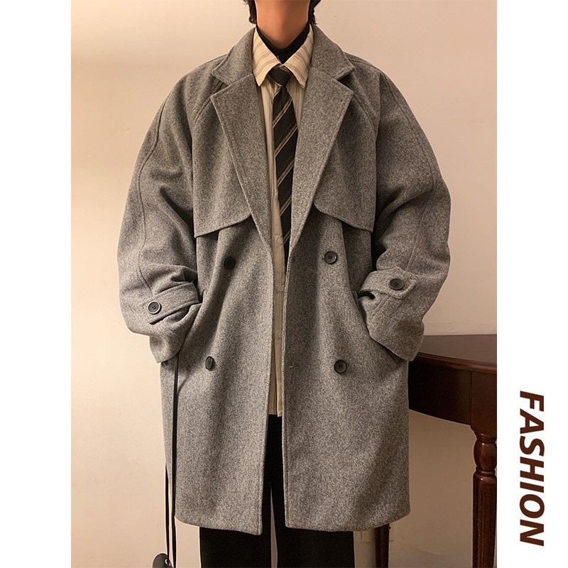 boy Boy Boy Mid-Length Men's Autumn And Winter Thickened Korean Style Suit Woolen High-End Sleek Over-the-Knee Trench Coat_voghion.com