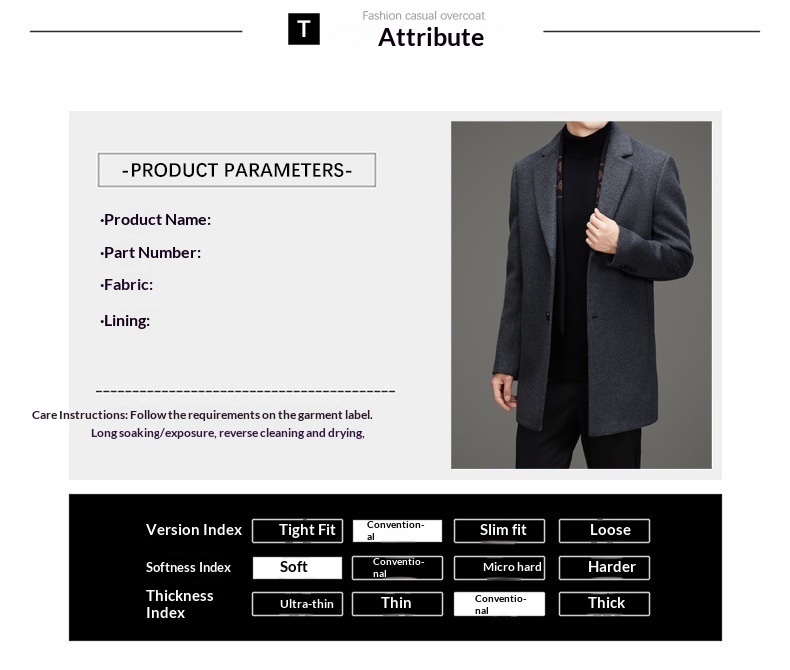 Herren-Herbst-Winter-Anzug, hochwertiger, fleecegefütterter Wollmantel, mittellange Jacke_voghion.com