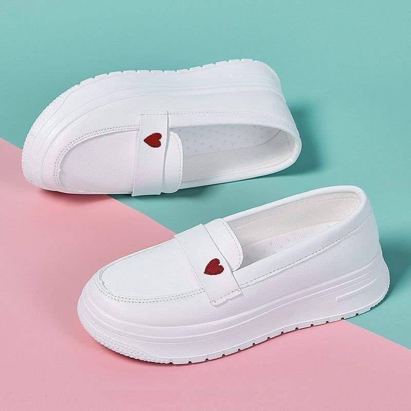 ShoeGlobe ShoeGlobe Yuechen Nurse Women, Soft Breathable, Thick Sole, Non-Slip, Hospital Work White Shoes, Slip-On, Height-Increasing_voghion.com