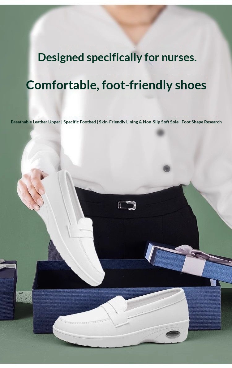 ShoeGlobe Air Cushion Krankenschwesterschuhe für Damen, Weiß, Flach, Weiche Höhenverstärkung, Bequem, Geruchsabweisend, Rutschfest, Dicke Sohle_voghion.com