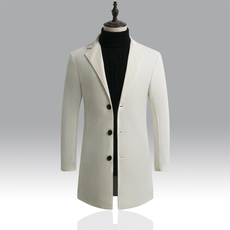 Manteau trench mi-long en laine, style coréen, coupe ajustée, pour homme_voghion.com