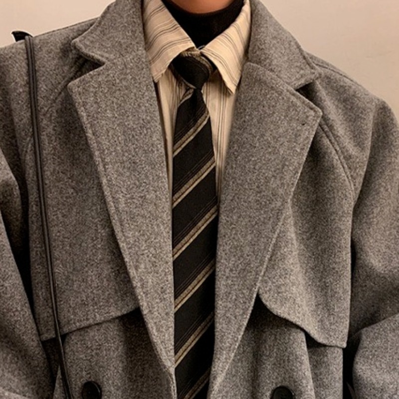 boy Boy Boy Mid-Length Men's Autumn And Winter Thickened Korean Style Suit Woolen High-End Sleek Over-the-Knee Trench Coat_voghion.com