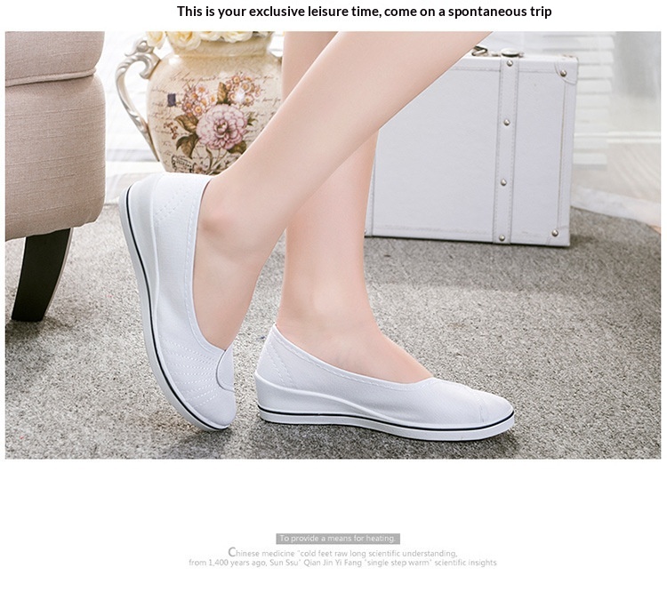 ShoeGlobe Low-Cut White Nurse Flat Wedge Soft Sole Canvas For Women Hotel Hospital Beauty Salon Work Shoes Wholesale_voghion.com