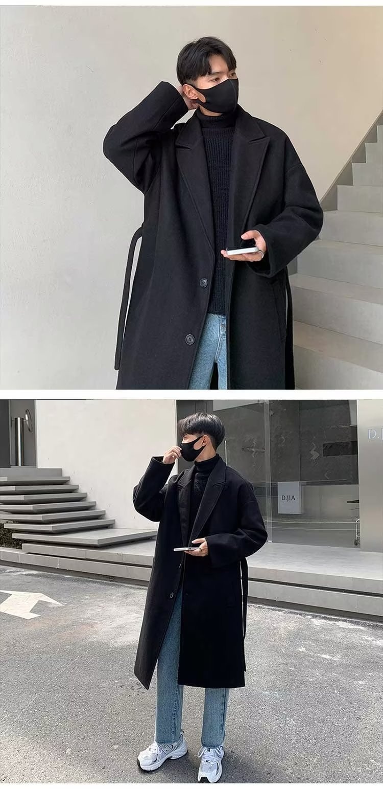 boy Boy Boy Double-Breasted Wool Coat For Men, Mid-Length Over-the-Knee Woolen Trench Coat, Autumn And Winter Korean Style, High-End_voghion.com