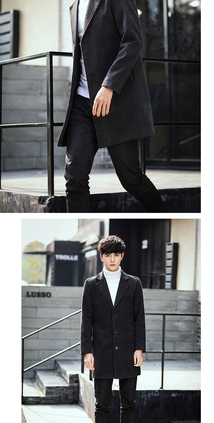boy Boy Boy Autumn Winter New Wool Korean Style Slim Fit Mid-Length Trench Woolen Material Jacket Men's Coat_voghion.com
