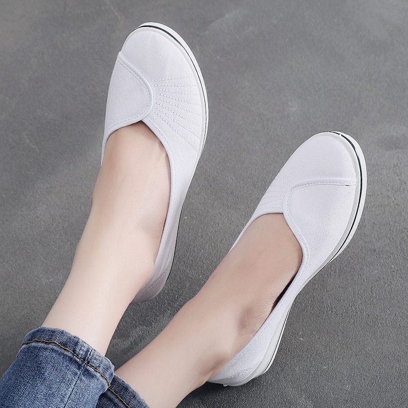 ShoeGlobe Nurse Shoes For Women, Wedge Soft Sole Non-Slip White Hospital Work Single Dance Black Cloth Shoes, Shallow Mouth_voghion.com