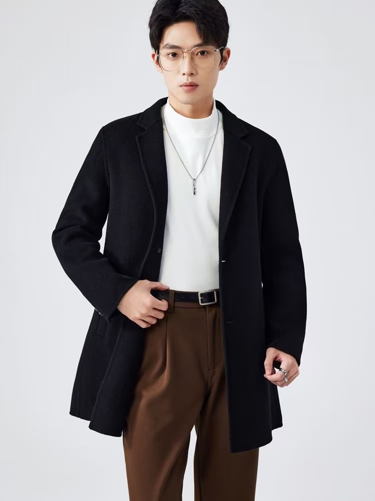 boy Boy Boy 100% Pure Double-Sided Wool Coat Men's Autumn Winter New Business Casual Mid-Length Jacket_voghion.com