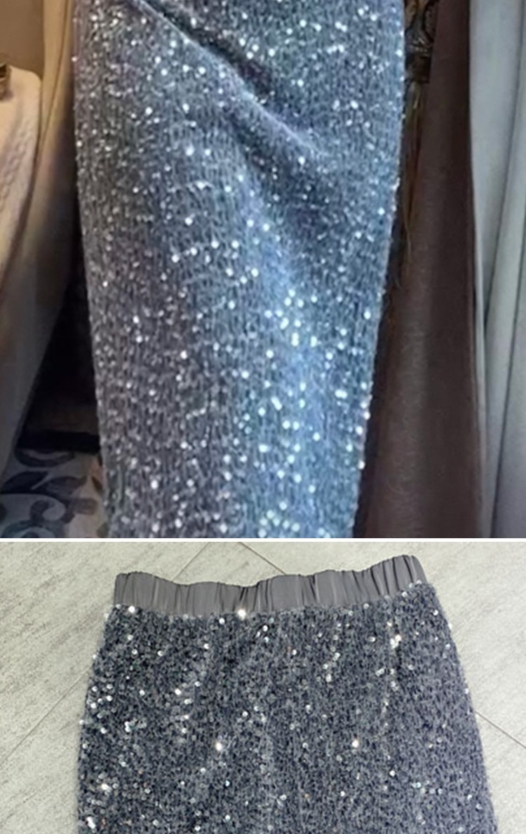 ChicShe Women's Fashion Station 25 New European Goods Trend Thickened Slit Velvet Sequin Mid-Length Bodycon Skirt For Women_voghion.com