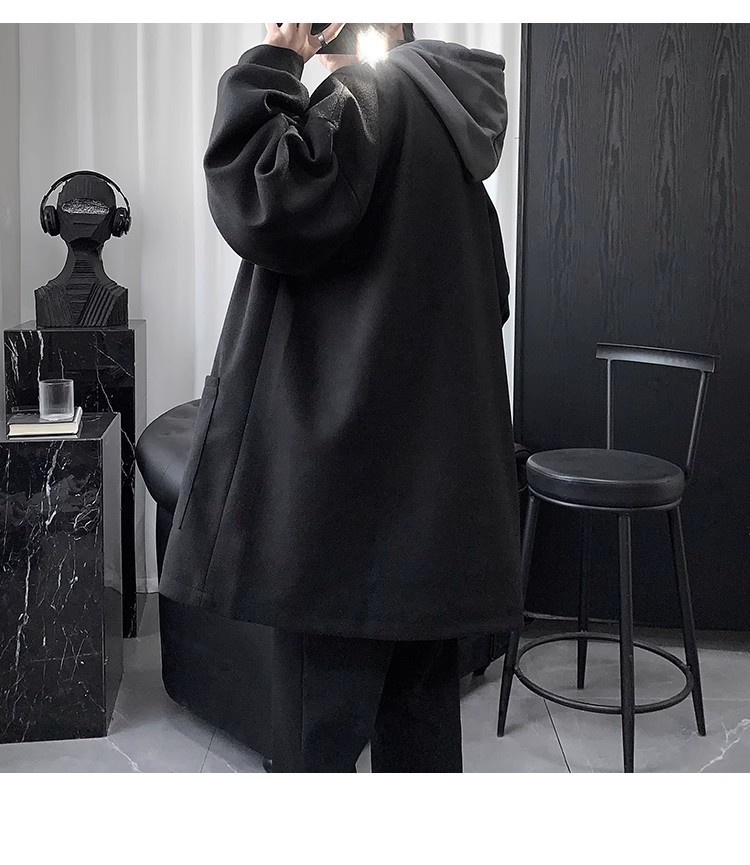 boy Boy Boy Quilted Hooded Wool Coat For Men, Mid-Leth Woolen Overcoat, Winter Thickened Black Korean Style Loose Fit Men's_voghion.com