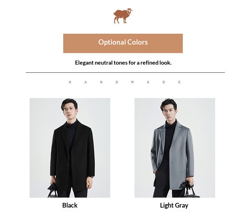 Manteau en laine double face 100 % pure pour homme, style business décontracté, manches longues, coupe mi-longue._voghion.com