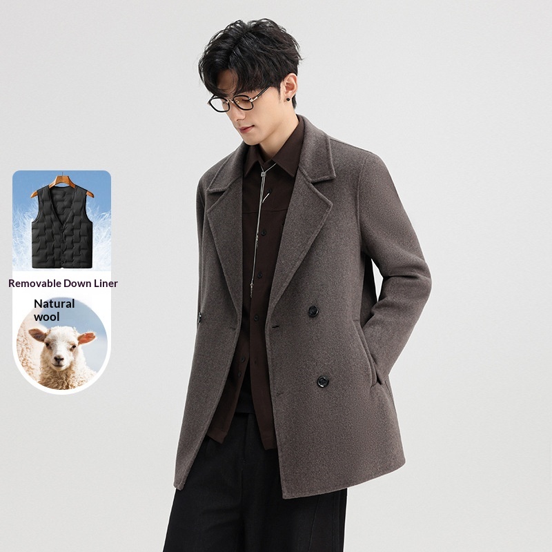 boy Boy Boy 2025 Autumn Winter Double-Sided Wool Men's Jacket New High-End Casual Short Coat Double-Breasted Down Liner_voghion.com