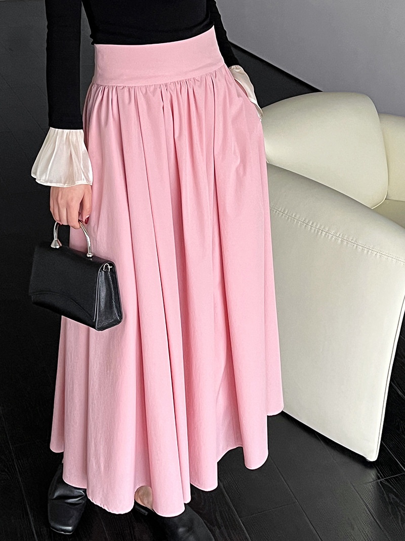 ChicShe Luxi 2025 Autumn New French Style High-End Pink Half Large Hem A-Line Pleated Skirt 73212_voghion.com