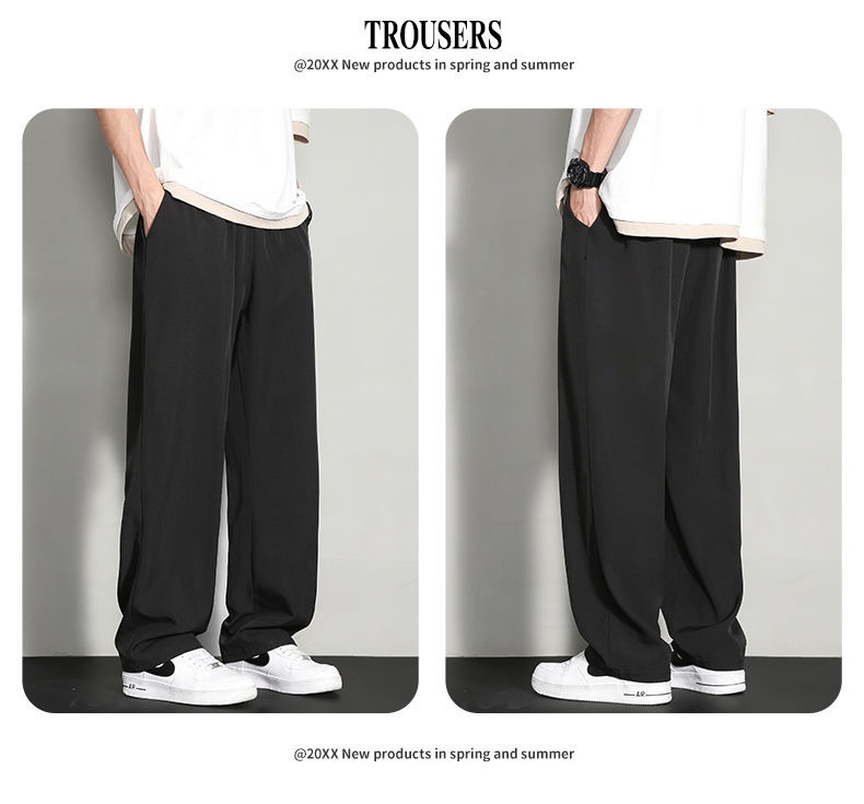 BOY BOY Silk Summer Thin Loose Wide Leg Sports Men Draped Dress Pants Straight Casual Trousers Ice Feel_voghion.com