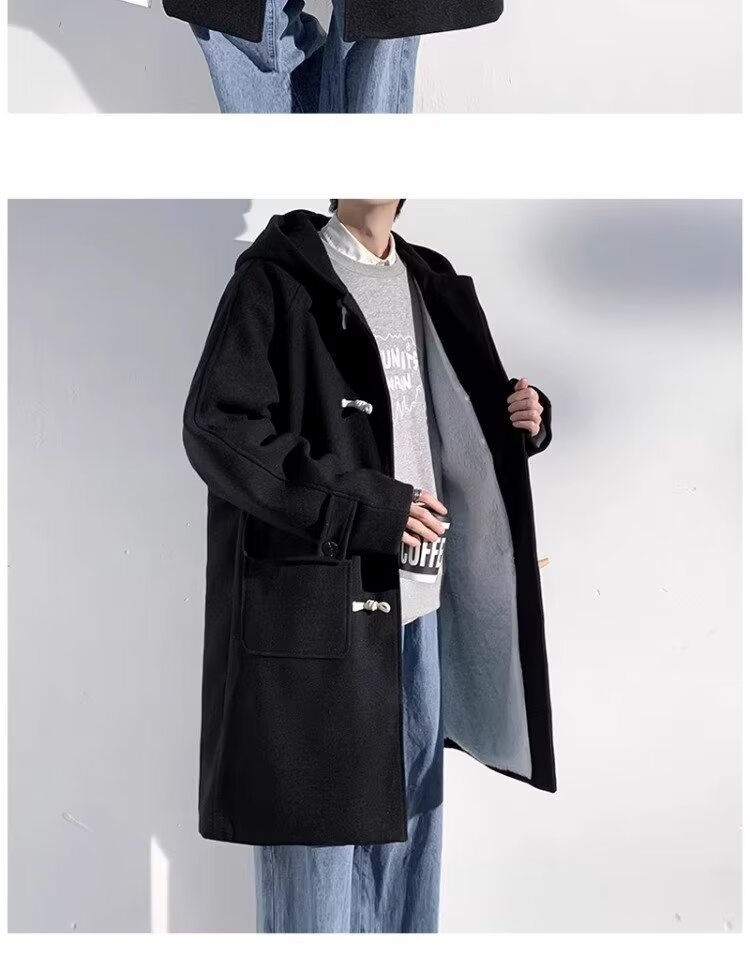 boy Boy Boy 2025 Winter Men's Horn Button Thickened Lamb Wool Mid-Length Hooded Trench Plus Size Casual Woolen Coat Jacket_voghion.com