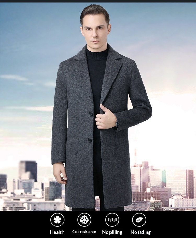 boy Boy Boy Autumn Winter Double-Sided Wool Mid-Length Solid Color Single-Breasted Jacket Trench Coat Men's Woolen Clothing_voghion.com