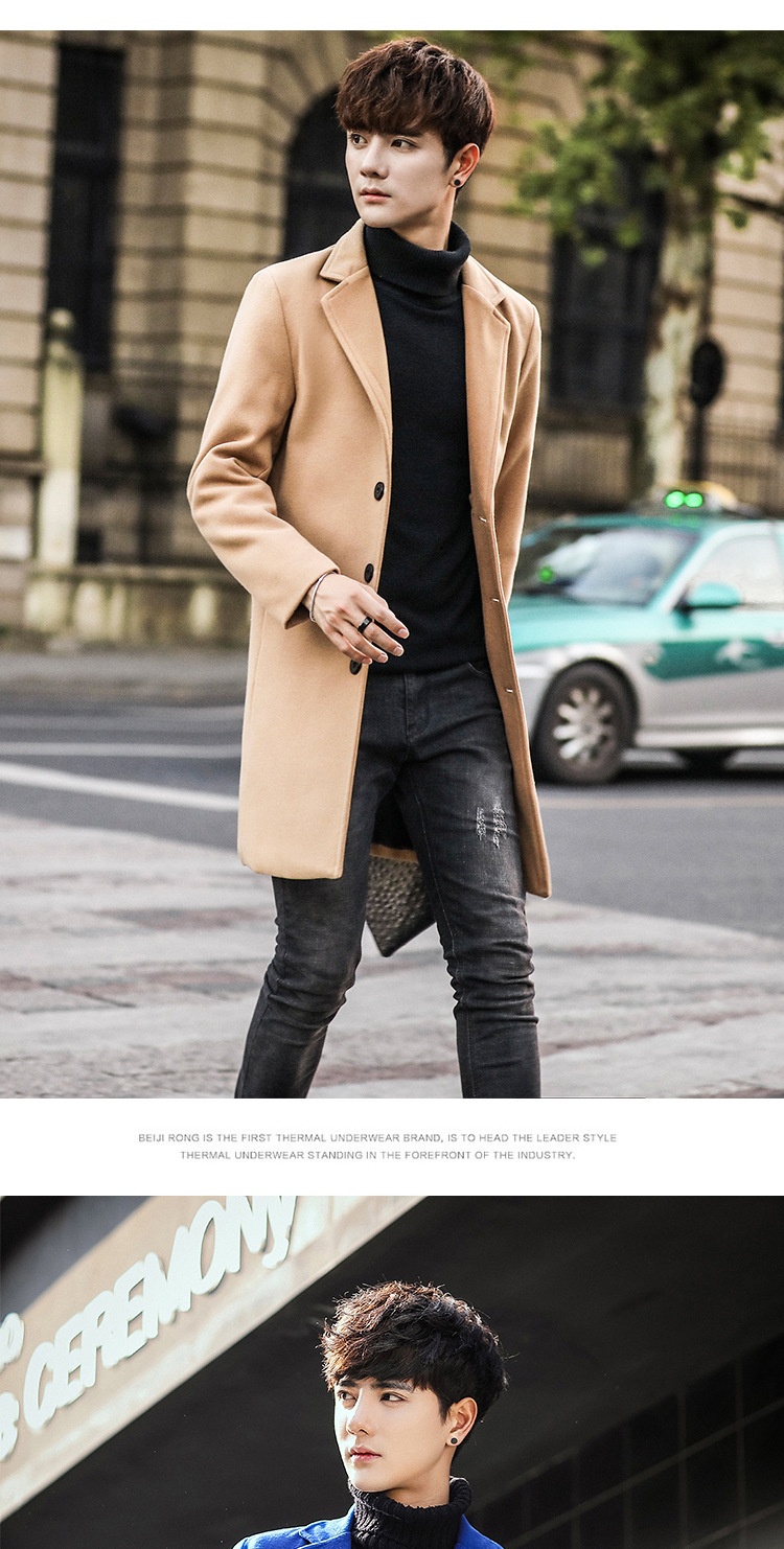 boy Boy Boy Autumn Winter New Wool Korean Style Slim Fit Mid-Length Trench Woolen Material Jacket Men's Coat_voghion.com