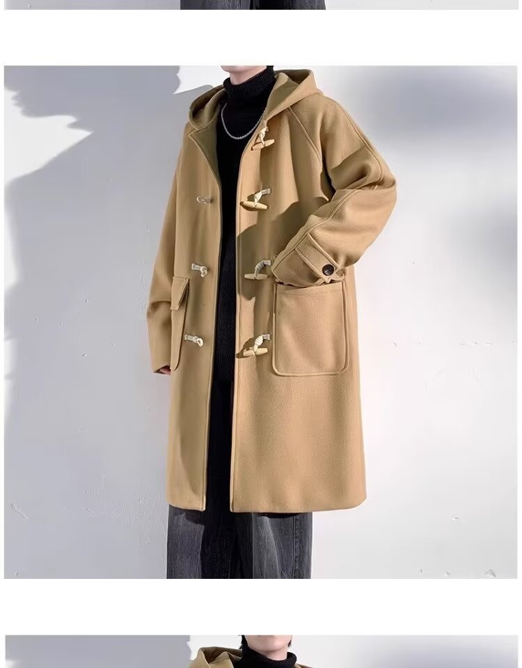 boy Boy Boy 2025 Winter Men's Horn Button Thickened Lamb Wool Mid-Length Hooded Trench Plus Size Casual Woolen Coat Jacket_voghion.com