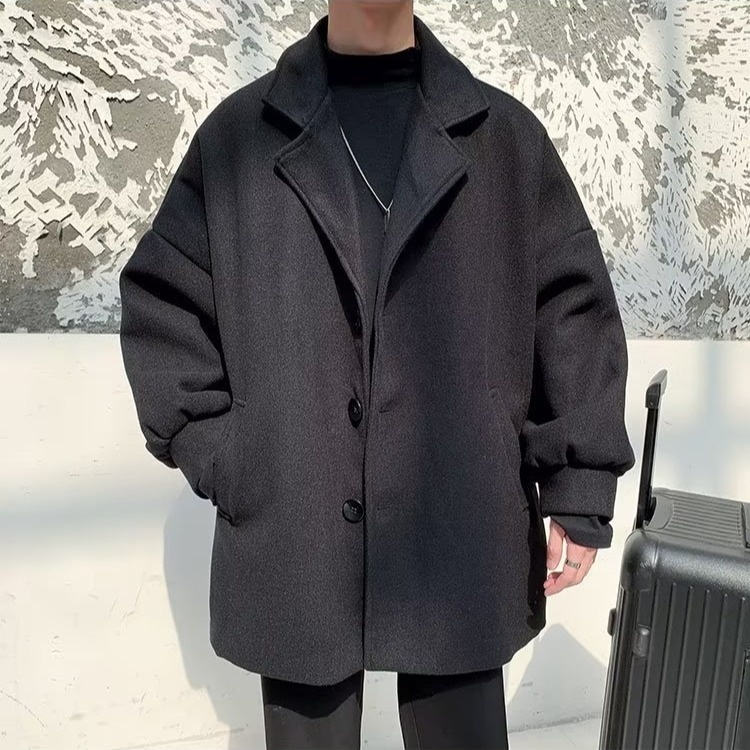 boy Boy Boy Men's Winter Jacket Padded Thickened Short Woolen Trench Coat British Style Korean Version Student Trend Loose Fit_voghion.com