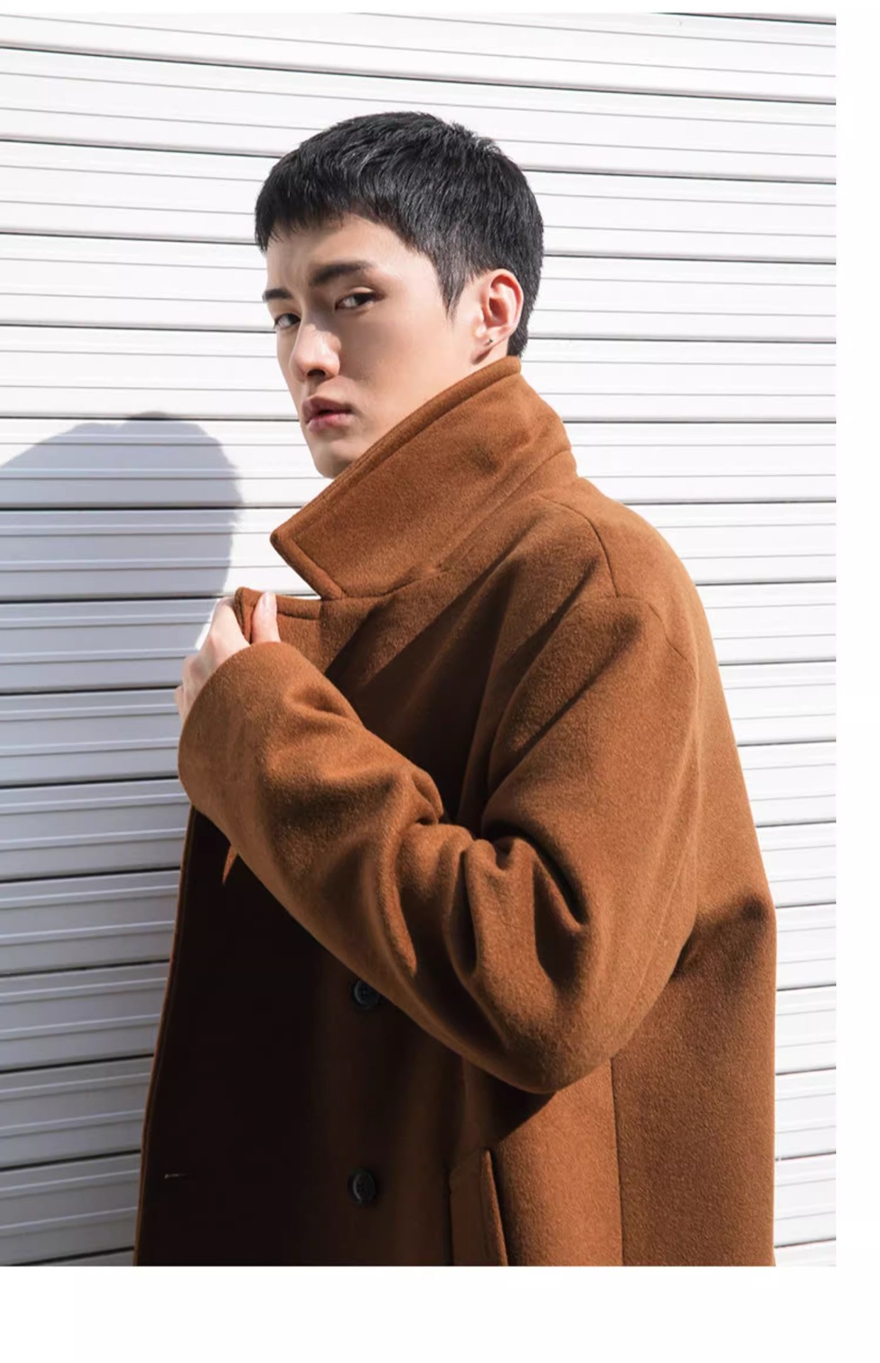 boy Boy Boy Trench Double-Breasted Black Mid-Length Coat Men's Autumn Winter Woolen Jacket_voghion.com