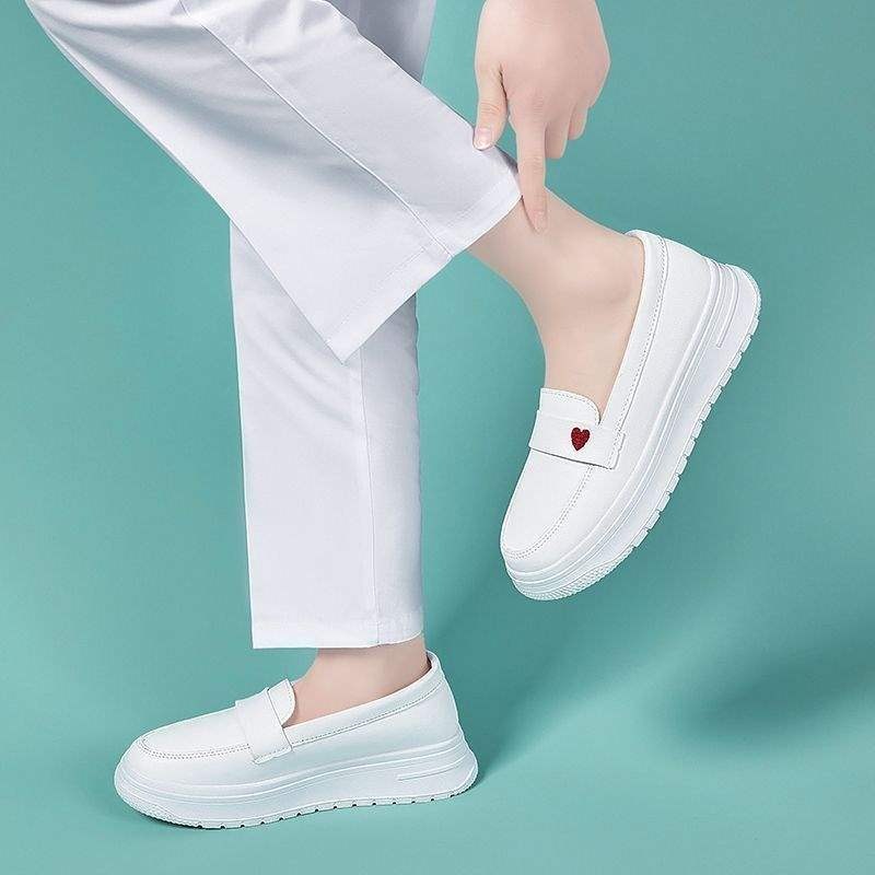 ShoeGlobe ShoeGlobe Yuechen Nurse Women, Soft Breathable, Thick Sole, Non-Slip, Hospital Work White Shoes, Slip-On, Height-Increasing_voghion.com