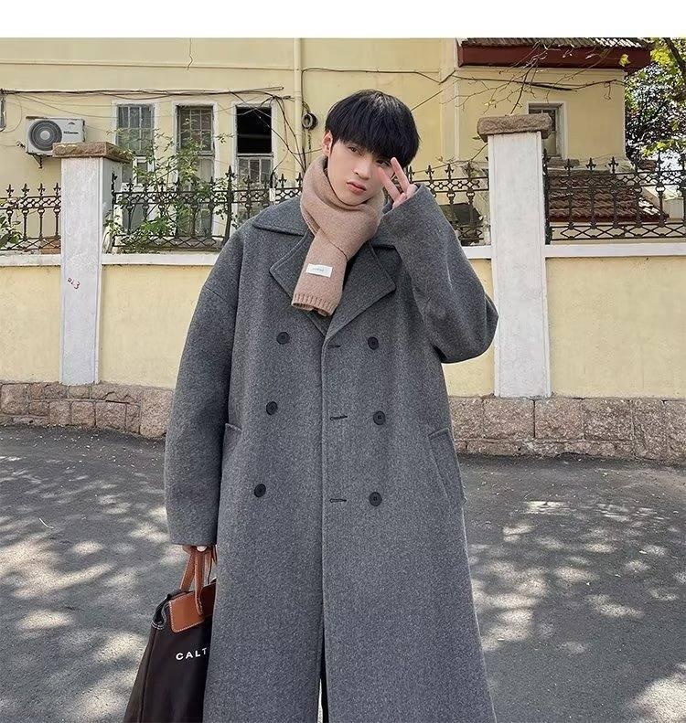 boy Boy Boy Cleanfit Dark Gray Wool For Men Winter High-End Feel Mid-Length Trench Coat Double-Breasted Woolen Jacket_voghion.com