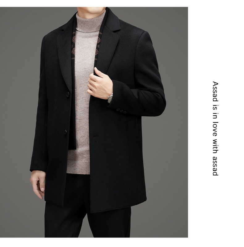 Herren-Herbst-Winter-Anzug, hochwertiger, fleecegefütterter Wollmantel, mittellange Jacke_voghion.com