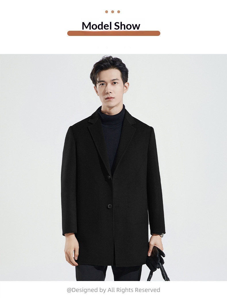 Manteau en laine double face 100 % pure pour homme, style business décontracté, manches longues, coupe mi-longue._voghion.com