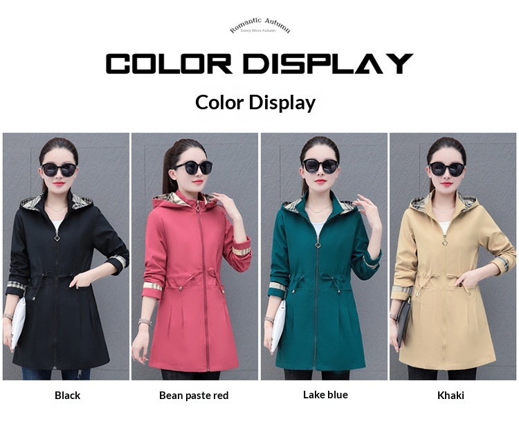 Damenbekleidung Damenbekleidung Damenbekleidung Mittellanger Trenchcoat mit abnehmbarer Kapuze für Damen, Frühling_voghion.com
