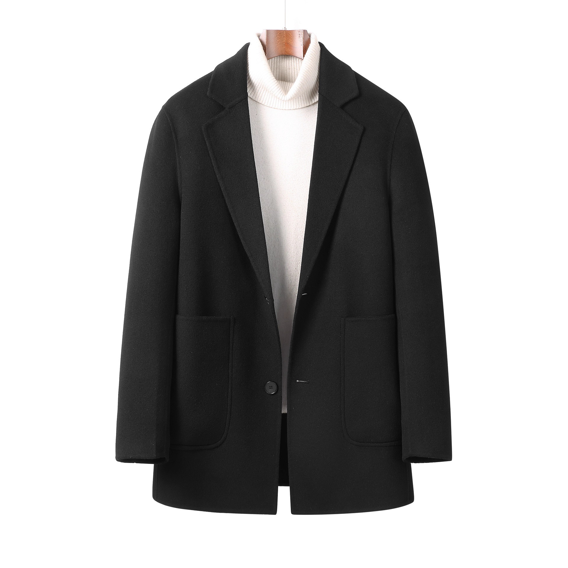 Costume homme en pure laine double face, manteau épais tendance et décontracté, idéal pour l'automne et l'hiver._voghion.com