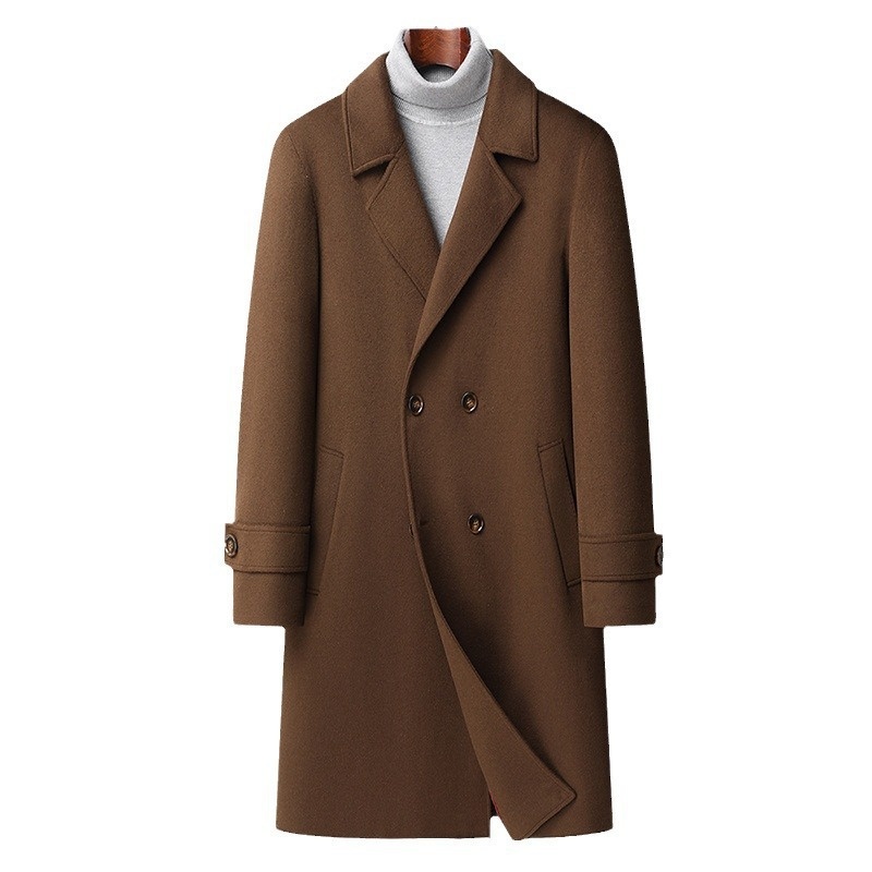 boy Boy Boy Autumn Winter New Men's Wool Coat With Cotton Padding, Thickened Trench Coat, Double-Breasted Long Fashionable Woolen_voghion.com