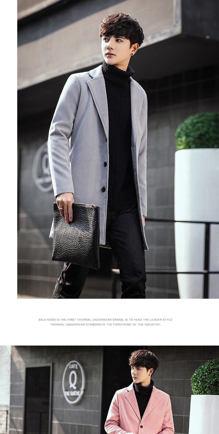 boy Boy Boy Autumn Winter New Wool Korean Style Slim Fit Mid-Length Trench Woolen Material Jacket Men's Coat_voghion.com