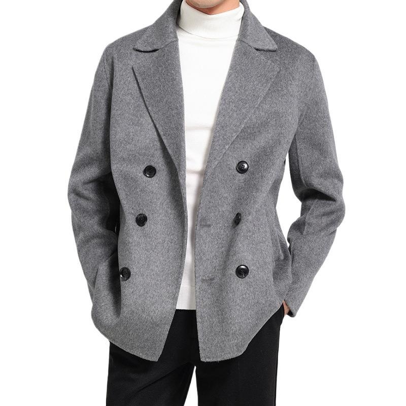 boy Boy Boy 100% Wool Autumn Winter New Double-Sided Short Men's Coat Double-Breasted Suit Simple Business Jacket_voghion.com
