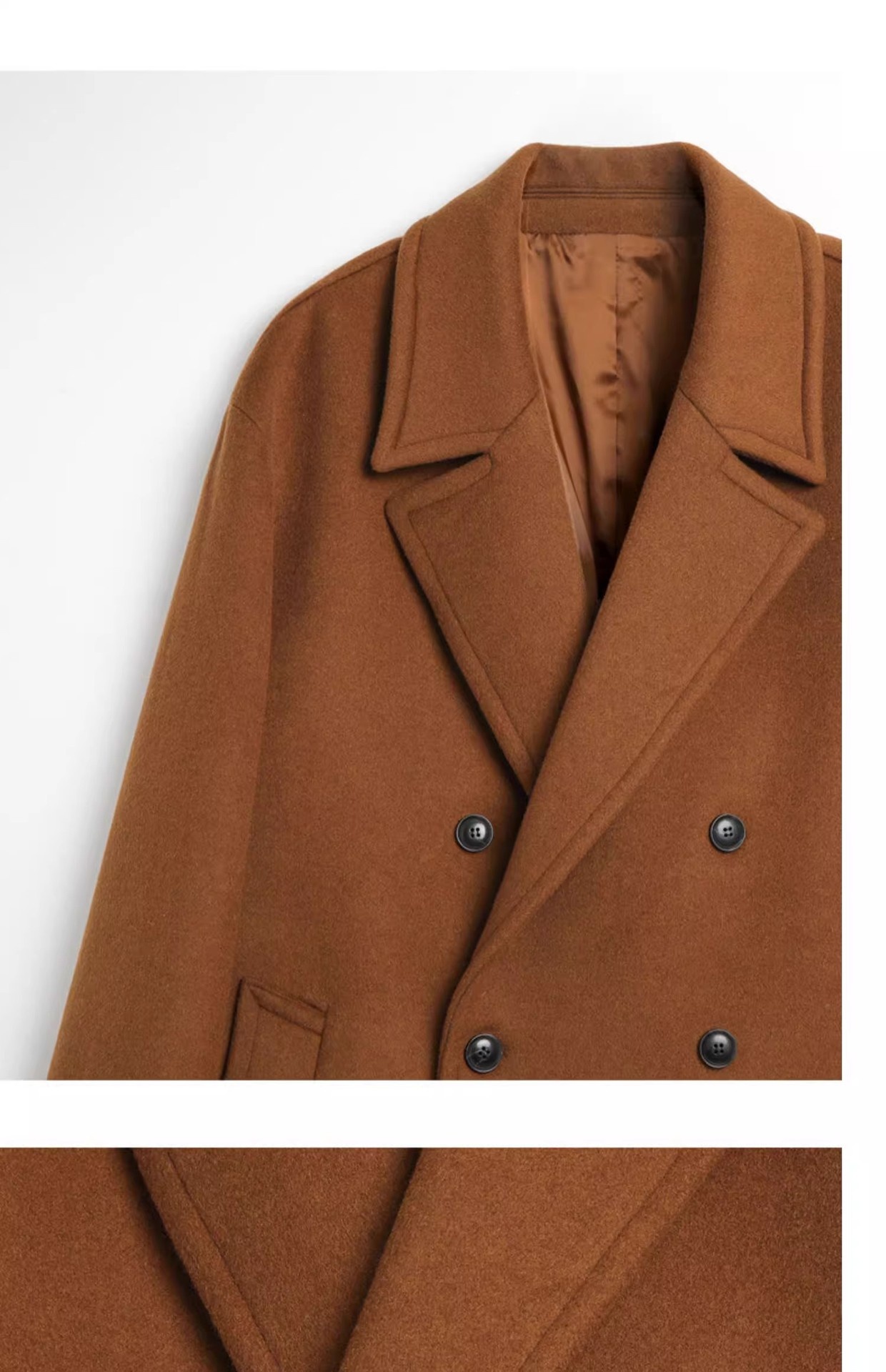 boy Boy Boy Trench Double-Breasted Black Mid-Length Coat Men's Autumn Winter Woolen Jacket_voghion.com