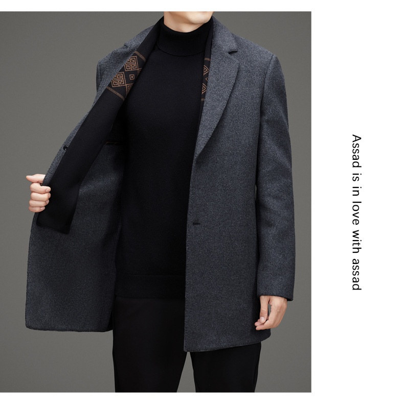 Herren-Herbst-Winter-Anzug, hochwertiger, fleecegefütterter Wollmantel, mittellange Jacke_voghion.com