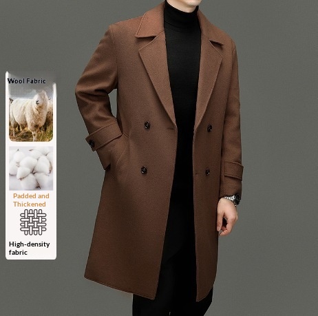 boy Boy Boy Autumn Winter New Men's Wool Coat With Cotton Padding, Thickened Trench Coat, Double-Breasted Long Fashionable Woolen_voghion.com