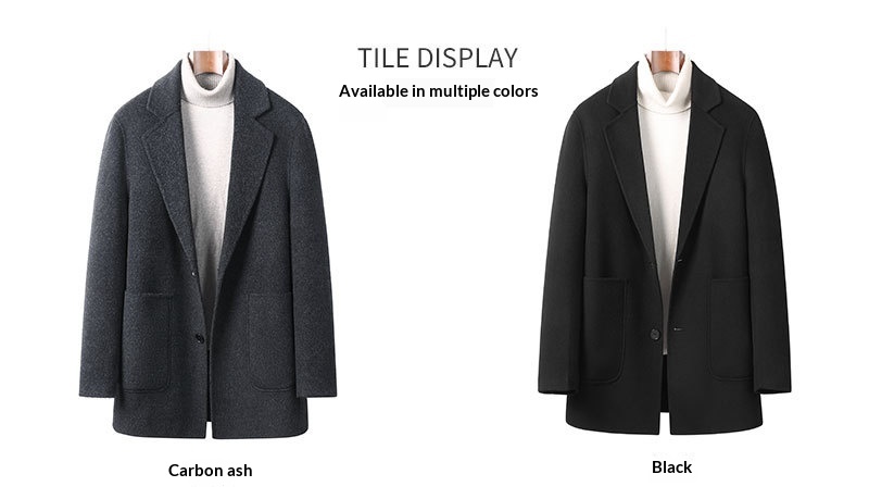 Costume homme en pure laine double face, manteau épais tendance et décontracté, idéal pour l'automne et l'hiver._voghion.com