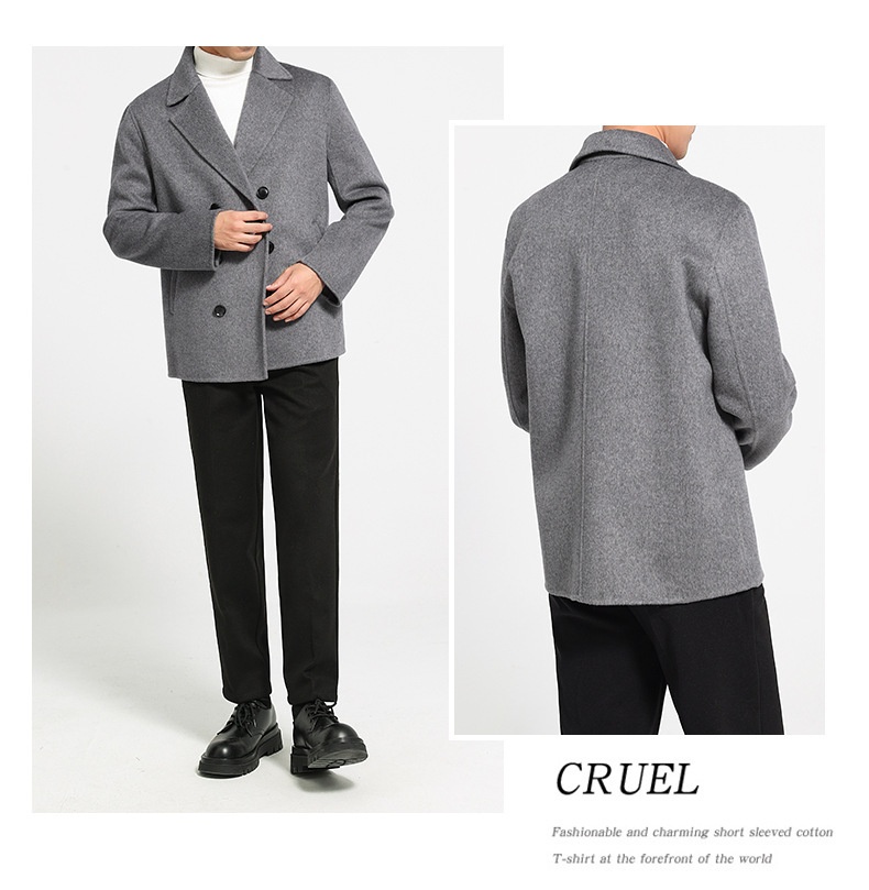 boy Boy Boy 100% Wool Autumn Winter New Double-Sided Short Men's Coat Double-Breasted Suit Simple Business Jacket_voghion.com
