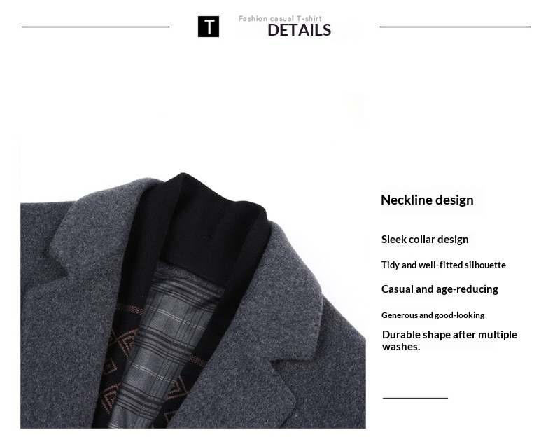 Herren-Herbst-Winter-Anzug, hochwertiger, fleecegefütterter Wollmantel, mittellange Jacke_voghion.com