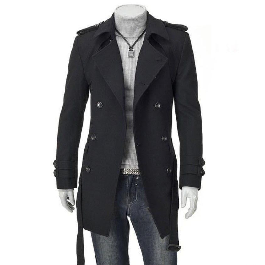 boy Boy Boy Foreign Trade New Autumn Winter Men's Korean Style Fashionable Trench With Epaulet Mid-Length Double-Breasted Wool Coat_voghion.com