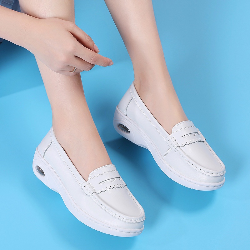 ShoeGlobe Damen-Sneaker „Nurse“ aus echtem Leder, gepolstert, weich, atmungsaktiv, rutschfest, mit Fleece-Futter und dicker Sohle – ideal für Herbst und Winter. Warm und bequem._voghion.com