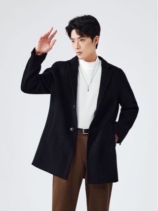 boy Boy Boy 100% Pure Double-Sided Wool Coat Men's Autumn Winter New Business Casual Mid-Length Jacket_voghion.com