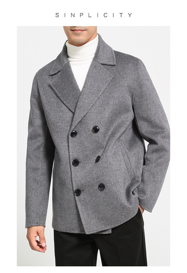 boy Boy Boy Autumn Winter New Men's Double-Breasted Short Double-Sided Wool Coat Business Casual Suit Collar Woolen Jacket_voghion.com