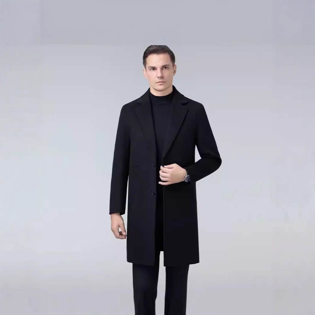 boy Boy Boy Autumn Winter Double-Sided Wool Mid-Length Solid Color Single-Breasted Jacket Trench Coat Men's Woolen Clothing_voghion.com