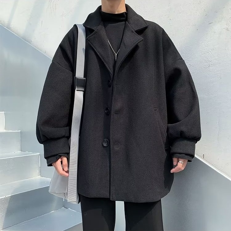 boy Boy Boy Men's Winter Jacket Padded Thickened Short Woolen Trench Coat British Style Korean Version Student Trend Loose Fit_voghion.com